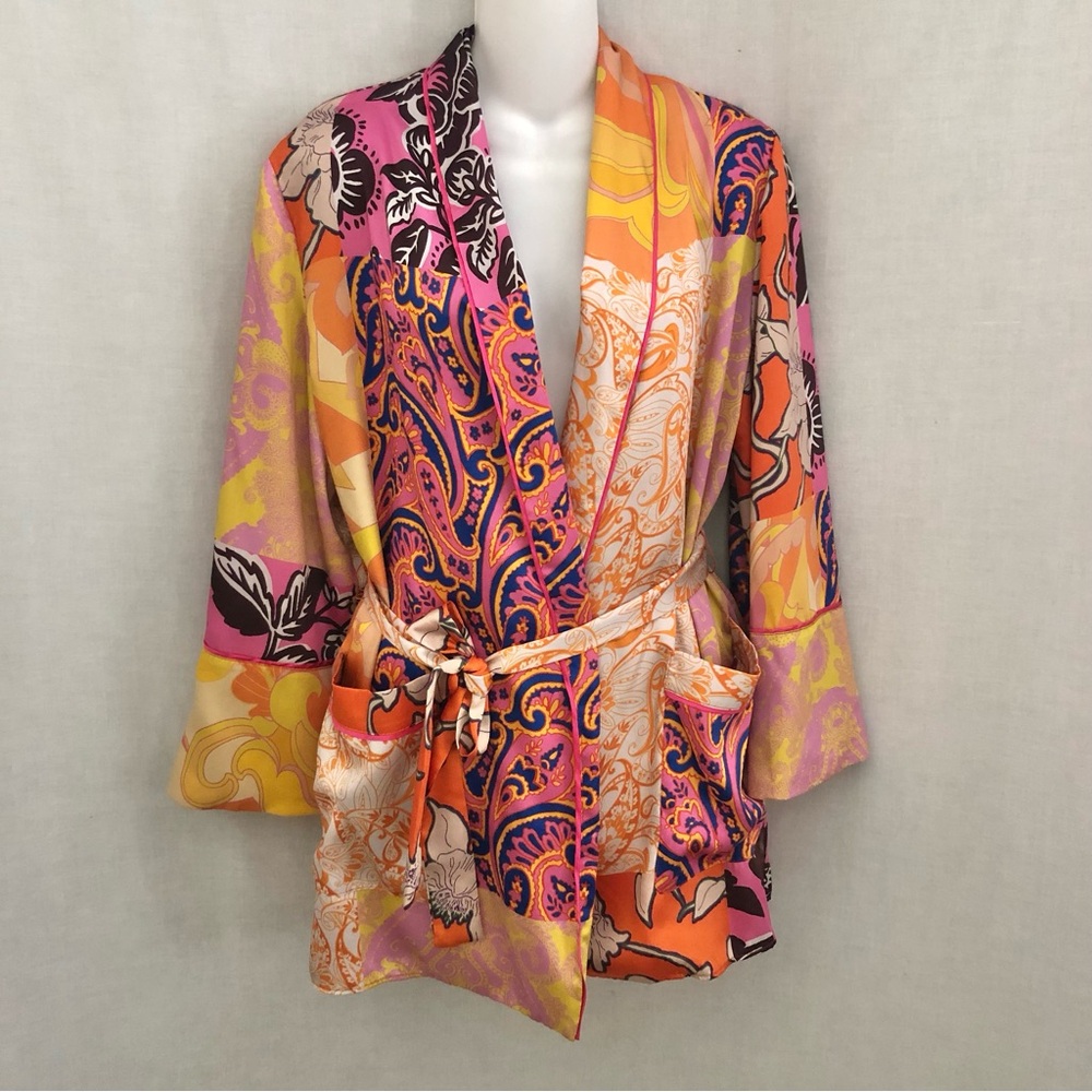 Zara Colorful Floral Paisley Jacket Belted Size Small